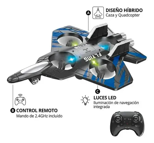 Avión Dron Movillano para Principiantes con Luces y 15 m de Autonomía
