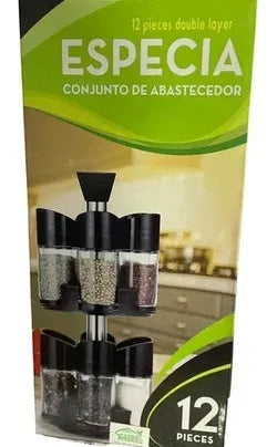 Set 12 Especieros Condimento 360 Giratorio 3 Salidas 2 Nivel
