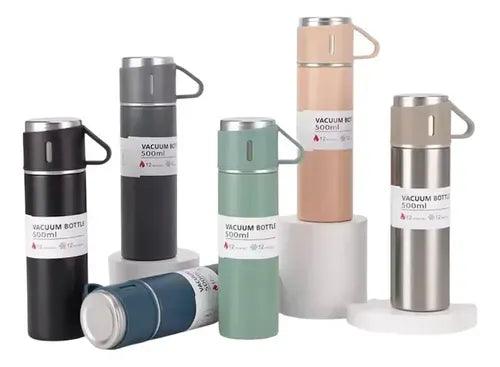 Termo 500ml + 3 Tazas Moderno Para Agua Caliente Y Fría