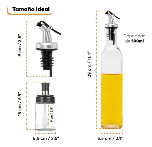 2 Botellas De Aceite De 500 Ml, 2 Especieros