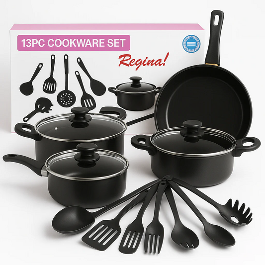 Set de Ollas Sarten Antiadherente C/tapa 13 Piezas Color Negro