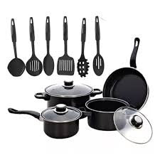 Set de Ollas Sarten Antiadherente C/tapa 13 Piezas Color Negro