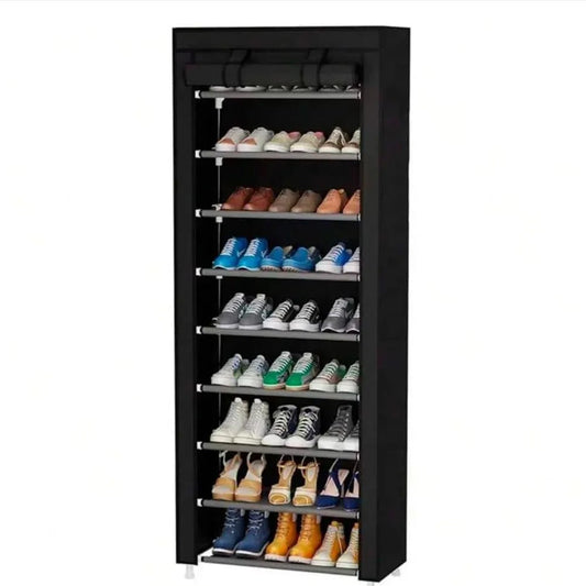 Zapatero Armable 9 Pisos Organizador De Zapatos Armable 30 Pares Con Tubos Metalicos Revestimiento En Tela Diseño Vertical Modular Desmontable